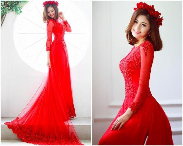 Áo dài cưới không cổ