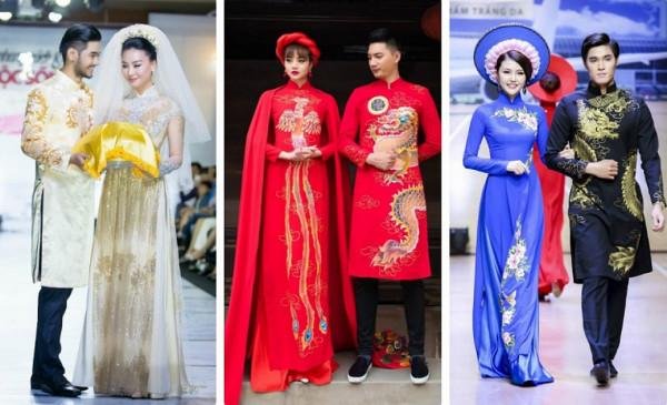 Áo dài cưới bằng gấm