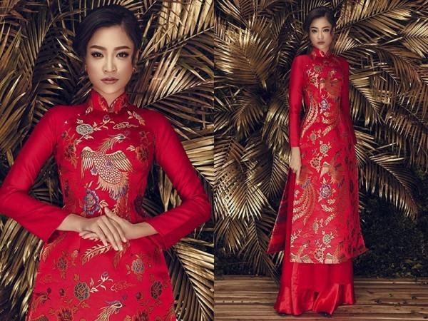 Áo dài cưới bằng gấm